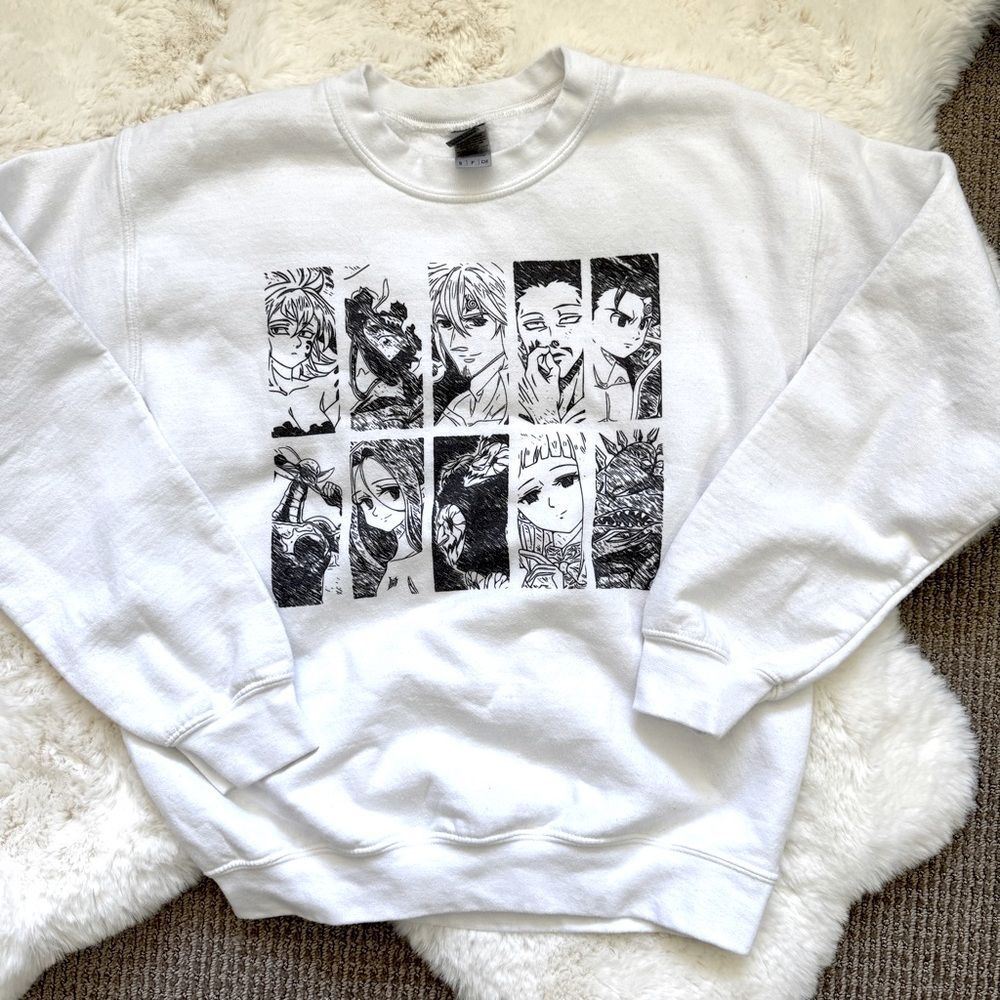 Seven Deadly Sins Anime Pullover Sweater S Unisex - White